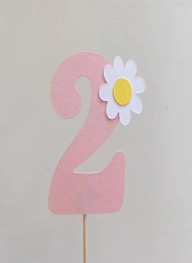 Curious Button Pack of 4 Daisy Number Cake Toppers for 1st Birthday | Pink Pastel Flower Cupcake Topper Paper 2.3 Inch Number | Floral Age Cake Decoration | Paper Topper for Baby Party - Image 3
